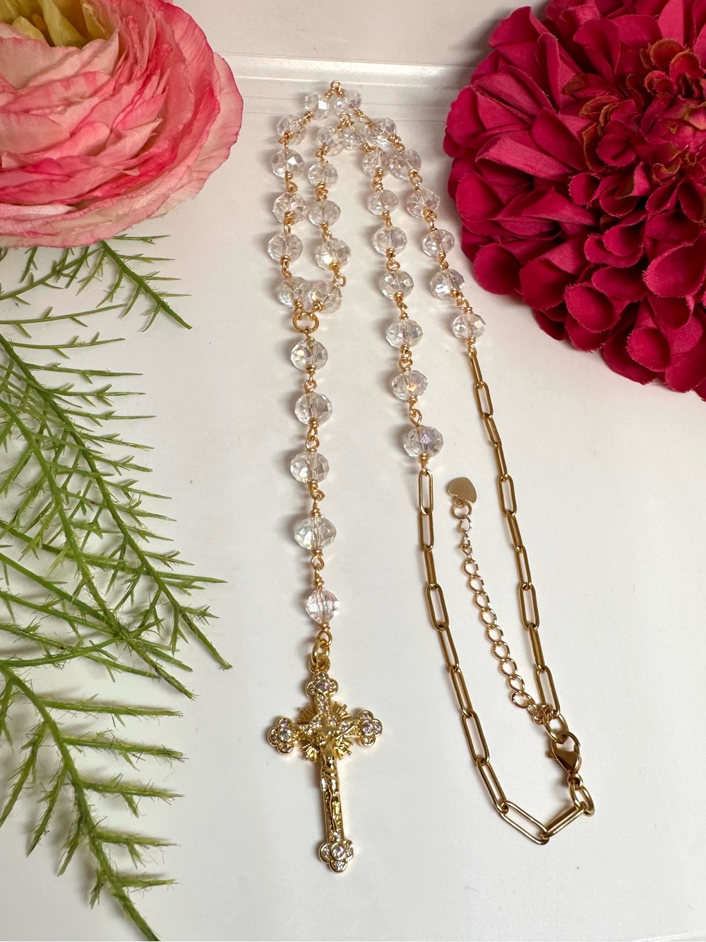 NEW ⚜️ Handmade Crystal Rosary Beaded Necklace - Picture 2 of 11